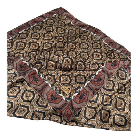 Echo Scarf "Club 7" Black Brown Geometric And Pailsley Print Silk - Picture 5 of 12